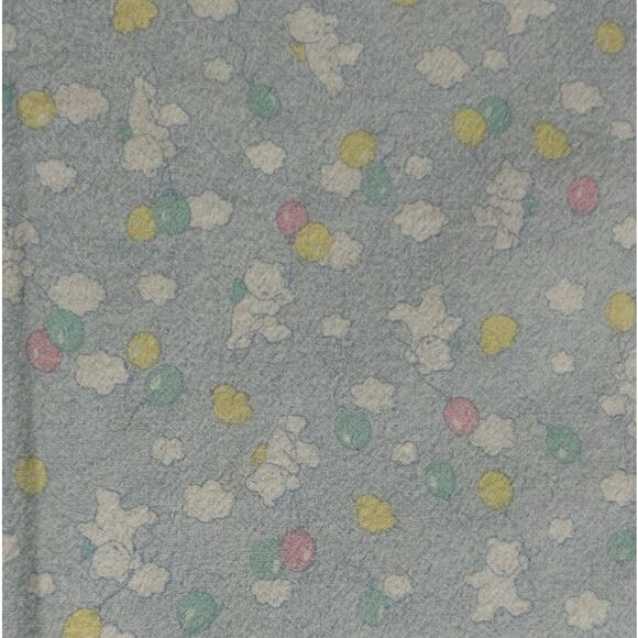 Vintage JCPenney Baby Receiving Blanket Bear Ballloons Cloud Blue Flannel Cotton - Picture 1 of 11